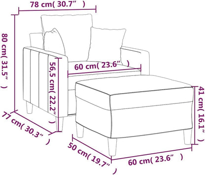 Fauteuil met kruk, geel, 60 cm, fluweel, loungestoel met kruk, fauteuil, moderne stoel, armleuningstoel, leesstoel voor woonkamer, slaapkamer