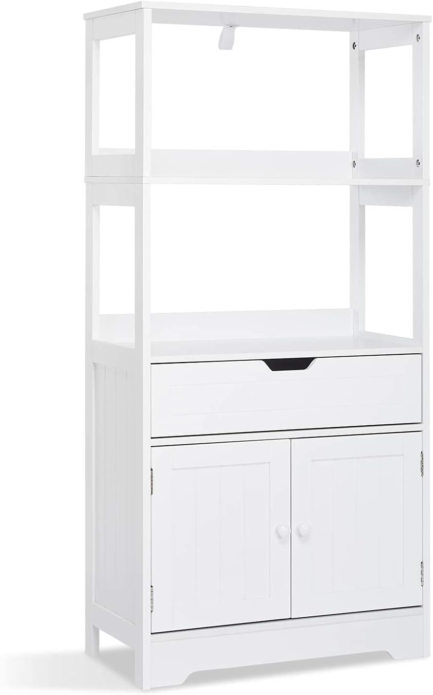 Meerveil Badkamer Opbergkast met Plank Ladedeuren voor Badkamer Keuken Woonkamer 60 x 30 x 121 cm (L x B x H), Wit - QUORE