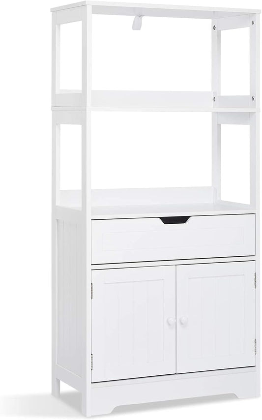 Meerveil Badkamer Opbergkast met Plank Ladedeuren voor Badkamer Keuken Woonkamer 60 x 30 x 121 cm (L x B x H), Wit - QUORE