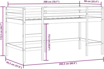 vidaXL Kinderhoogslaper met ladder 90x200 cm massief grenenhout wit, kinderbedframe, peuterbed, junior bed, kinderbed, peuter bed, halfhoogslaper