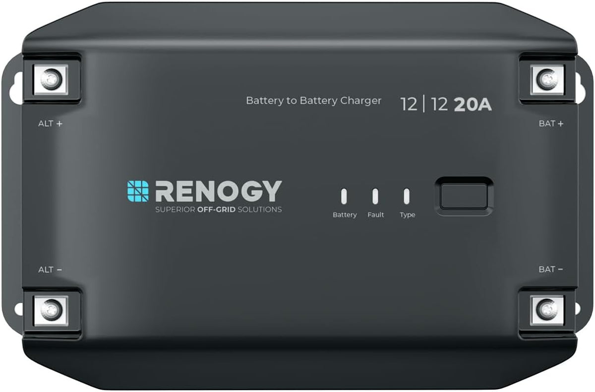 Renogy DC to DC Battery Charger, 12V 20A, Intelligent DCDC Battery Charger, Solar Charge Controller for Floodlights, Gel AGM Lithium Batteries for Motorhomes, Trucks, Commercial Vehicles - QUORE