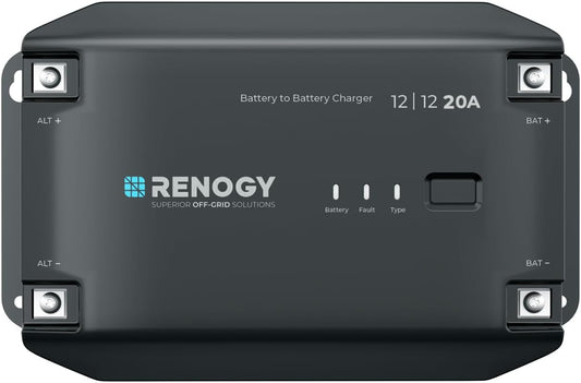 Renogy DC to DC Battery Charger, 12V 20A, Intelligent DCDC Battery Charger, Solar Charge Controller for Floodlights, Gel AGM Lithium Batteries for Motorhomes, Trucks, Commercial Vehicles - QUORE