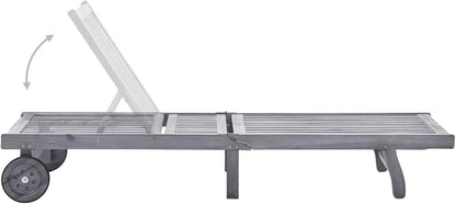Tidyard Ligbed en kussen grijs antraciet enkele ligstoel hangmat tuin terras balkon buiten terras poolstoelen massief acaciahout grijs - QUORE