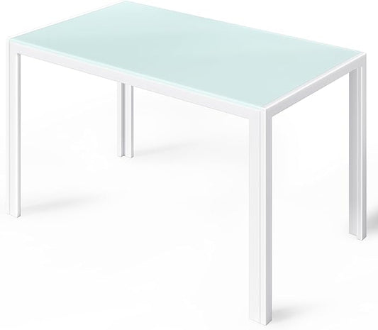Glazen Eettafel – Tafel – Bureau – Keukentafel – Salontafel – Wit Metalen Frame – 120x70x75 cm – Kras- En Hittebestendig Glas