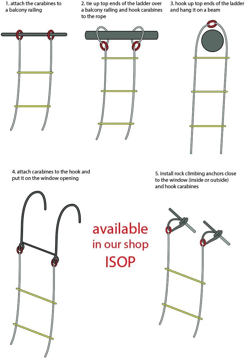 Balkonontsnappingsladder 4 verdiepingen | 10 m hoogte noodkabelladder met volledige lichaamsgordel en veiligheidskoord | hangladder