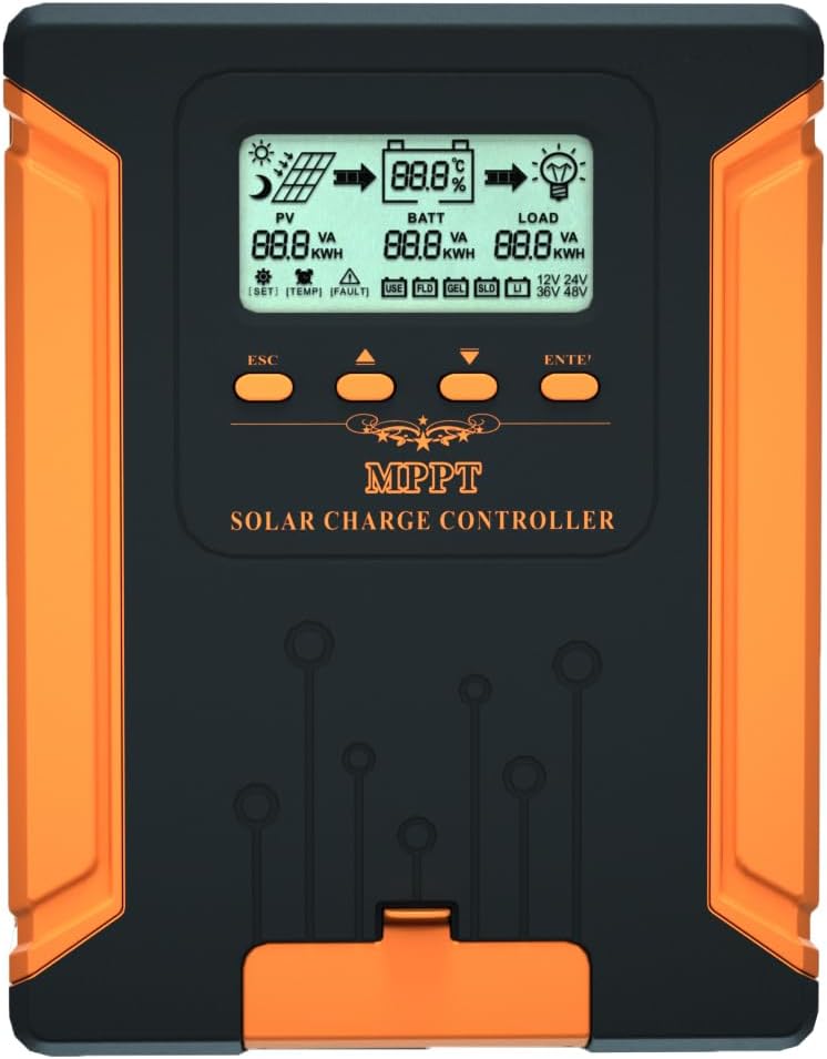 SolaMr 100A MPPT Zonne-Laadregelaar 12V/24V/36V/48V Auto met LCD-Scherm Zonnepaneel Regelaar Max 180V Ingang voor Gel Verzegeld Flooded en Lithium Batterij-CM-100A