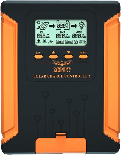 SolaMr 100A MPPT Zonne-Laadregelaar 12V/24V/36V/48V Auto met LCD-Scherm Zonnepaneel Regelaar Max 180V Ingang voor Gel Verzegeld Flooded en Lithium Batterij-CM-100A