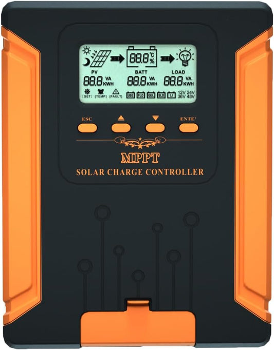 SolaMr 100A MPPT Zonne-Laadregelaar 12V/24V/36V/48V Auto met LCD-Scherm Zonnepaneel Regelaar Max 180V Ingang voor Gel Verzegeld Flooded en Lithium Batterij-CM-100A