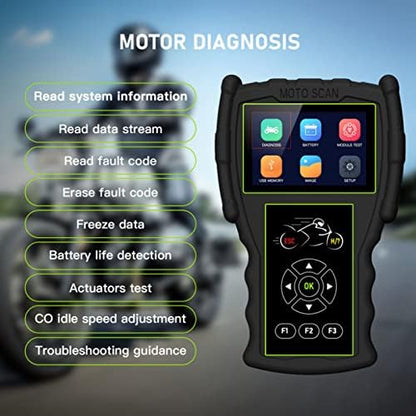 Motorfietsscanner – Motorfiets Diagnosetool – Foutcode Scanner – OBD Scanner – ECU Uitlezer – Helder LCD-Display – Onderhoudslamp Resetfunctie
