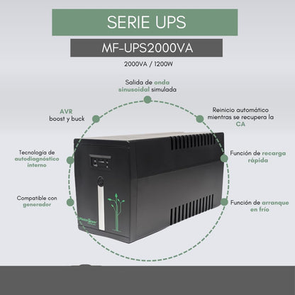 Master U-Power USV, 2000 VA, 1200 W, ononderbroken stroomvoorziening met 4 Schuko-stekkers, constante uitgangsspanning