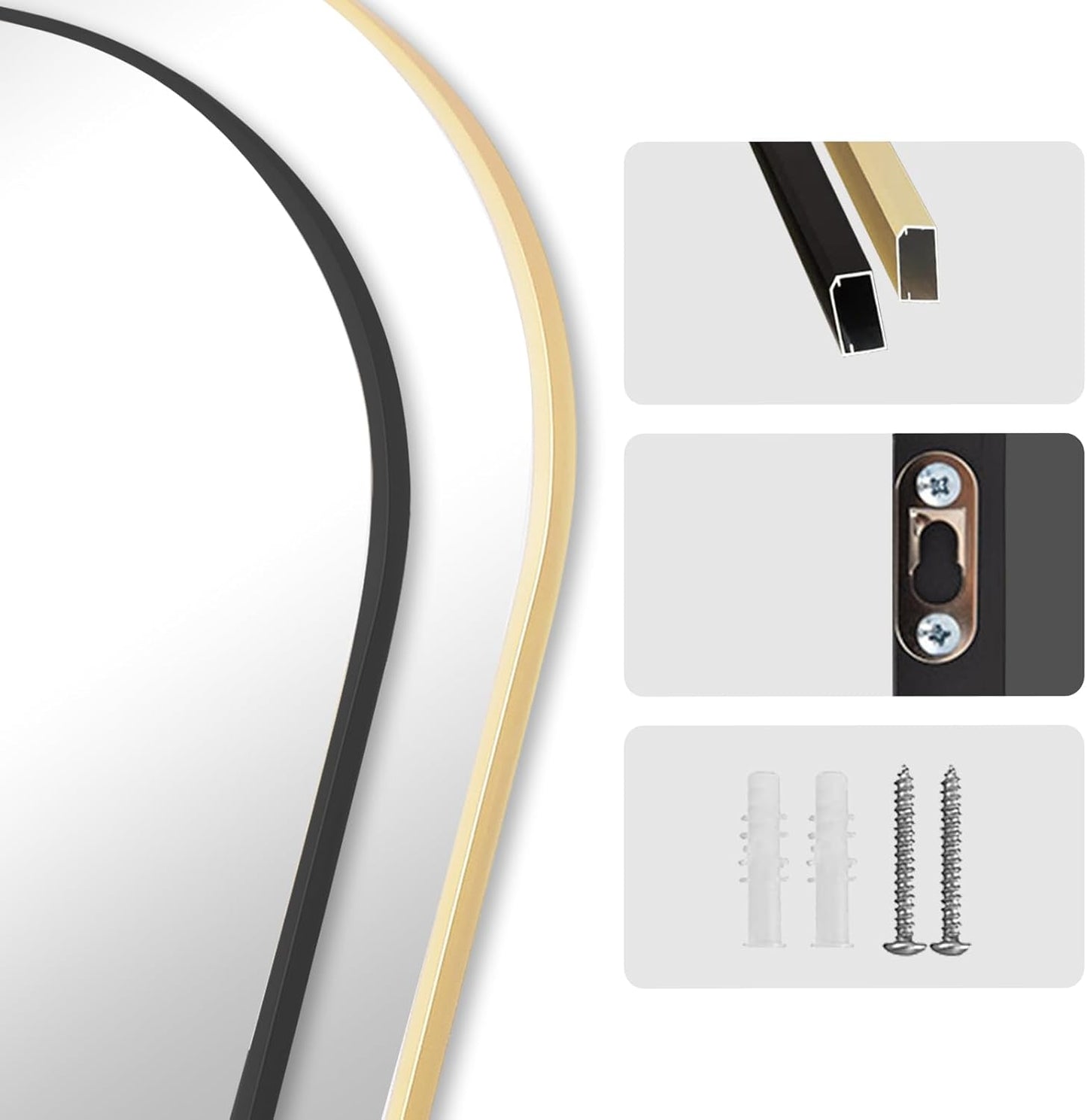 Full-body Spiegel – Vloerspiegel – Wandspiegel – Staande Spiegel – Lengtespiegel – Groot Zwart Boogframe – 204 x 104 cm – Veilig Nano-Glas – Vrijstaand & Muurmontage