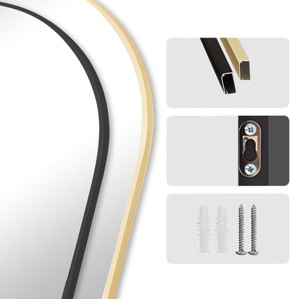 Full-body Spiegel – Vloerspiegel – Wandspiegel – Staande Spiegel – Lengtespiegel – Groot Zwart Boogframe – 204 x 104 cm – Veilig Nano-Glas – Vrijstaand & Muurmontage