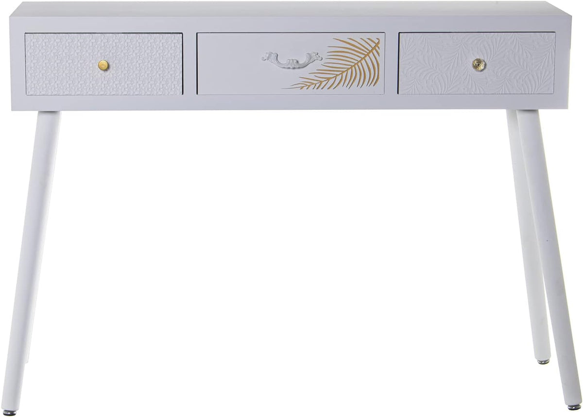 DRW Ingangstafel met 3 schuifladen van MDF-hout met reliëf in wit en goud, 107 x 30 x 78 cm