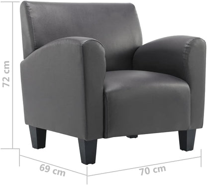 Fauteuil grijs kunstleer, loungestoel, televisiestoel, relaxstoel, bureaustoel, stoel voor slaapkamer, woonkamer, werkkamer, kantoor