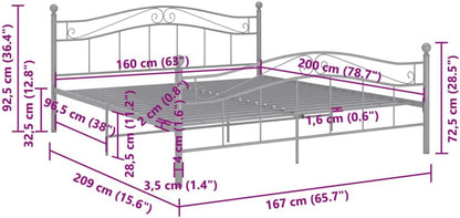 vidaXL Bedframe metaal grijs 160x200 cm, tweepersoonsbed, bed, bedombouw, tweepersoonsbedden, bedden, bedombouwen, frame, frames, slaapmeubel
