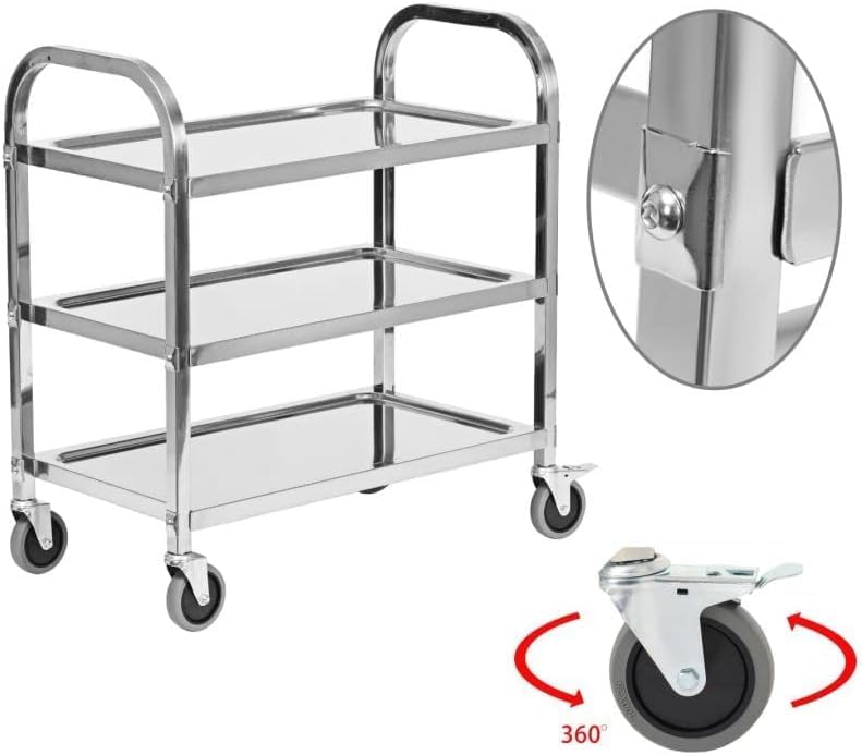 HLC 3 Tier Rvs Dienende Catering Trolley Wielen Utility Cart Keuken Cart Serveerwagen Met Vergrendelende Wielen Voor Keuken Hotels - 95x95x50CM