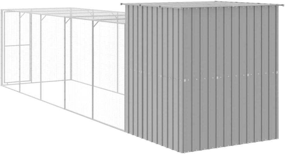 vidaXL Chicken coop with run 165x668x181cm steel light grey - QUORE
