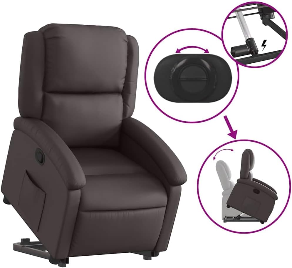 Relaxstoel – Verstelbare Fauteuil – Sta Op Stoel – Elektrische Liftstoel – Donkerbruin Echt Leer – Elektrische Liftfunctie – Echt Leren Bekleding