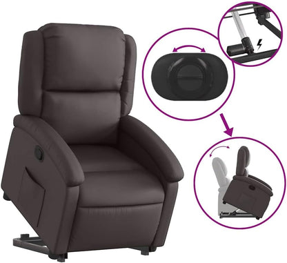 Relaxstoel met opstahulp – Tv-stoel – Ligstoel – Relaxfauteuil – Elektrische stoel – Donkerbruin Echt Leer – Elektrische Opstahulp – Handmatige Ligfunctie