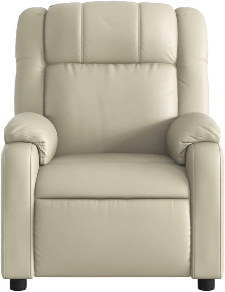 Relaxstoel crème kunstleer TV fauteuil met ligfunctie, enkele ligstoel relaxstoel voor woonkamer, slaapkamer handmatig kantelsysteem mA7 - QUORE