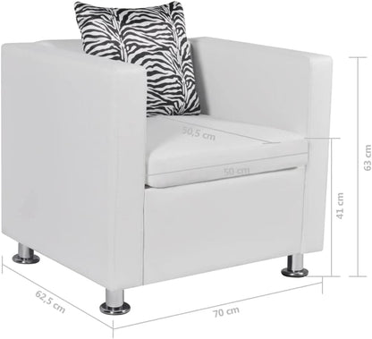 Fauteuil – Armstoel – Lounge Chair – Tv Stoel – Werkkamerstoel – Witte Kunstleren Bekleding – Brede Zitting Met Dik Kussen
