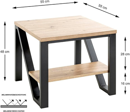 HAKU Bijzettafel eiken, zwart, MDF, metaal - Maat: B 55 cm x H 48 cm x D 55 cm, Stijl: Modern