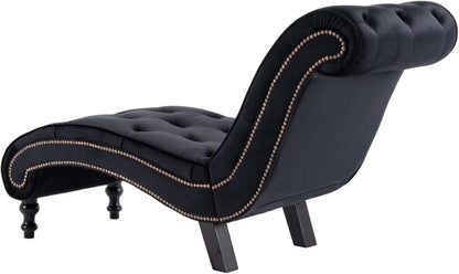 Gecheer Relax Chair Ergonomic chaise longue, chaise longue, lounger chair, lounge chair 145 x 52 x 77 cm (L x W x H) armchair, sofa chair, upholstered lounger with fringes, velvet black