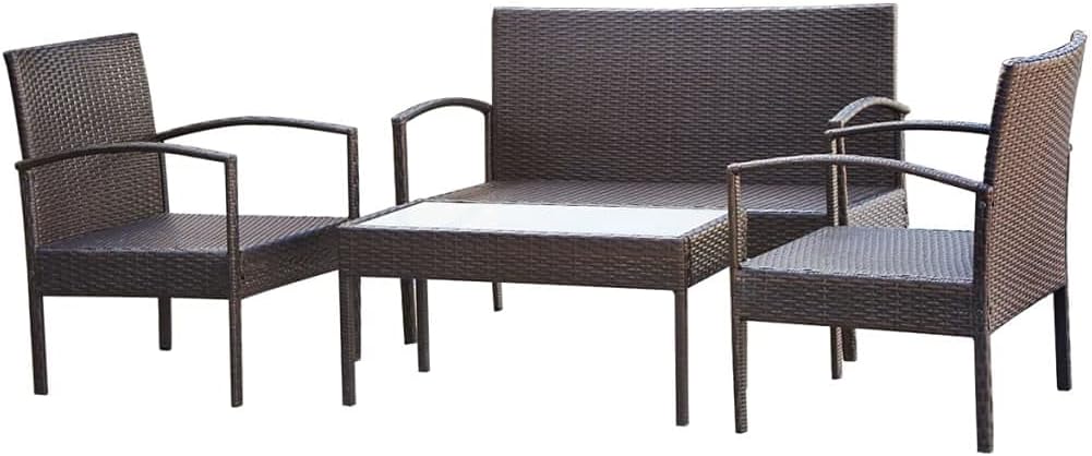 Lounge garden furniture set balcony furniture set garden lounge set 4-pcs. garden lounge set with cushions polyrattan brown - QUORE