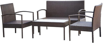 Lounge garden furniture set balcony furniture set garden lounge set 4-pcs. garden lounge set with cushions polyrattan brown - QUORE