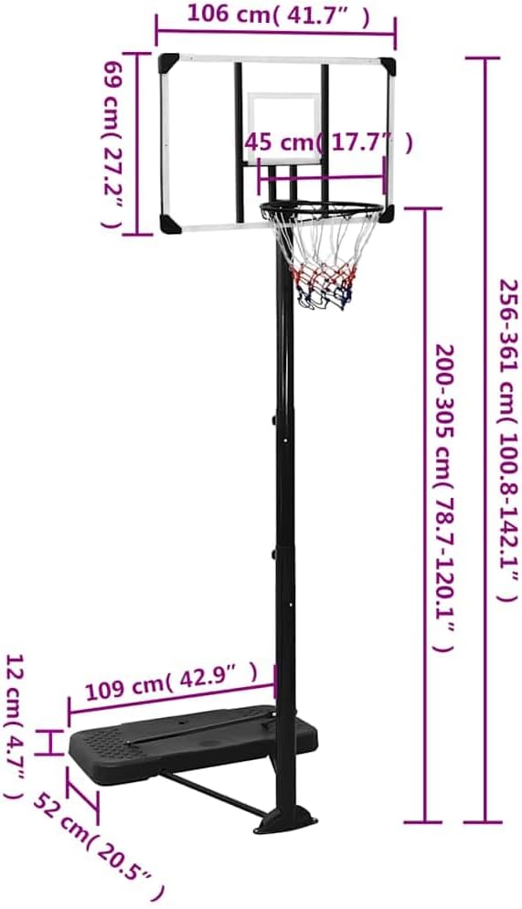 Basketbalpaal – Basketbalstandaard – Basketbalring – Basketbalbord – Basketbalset – Verstelbare Hoogte 256-361 cm – Duurzaam Polycarbonaat Transparant