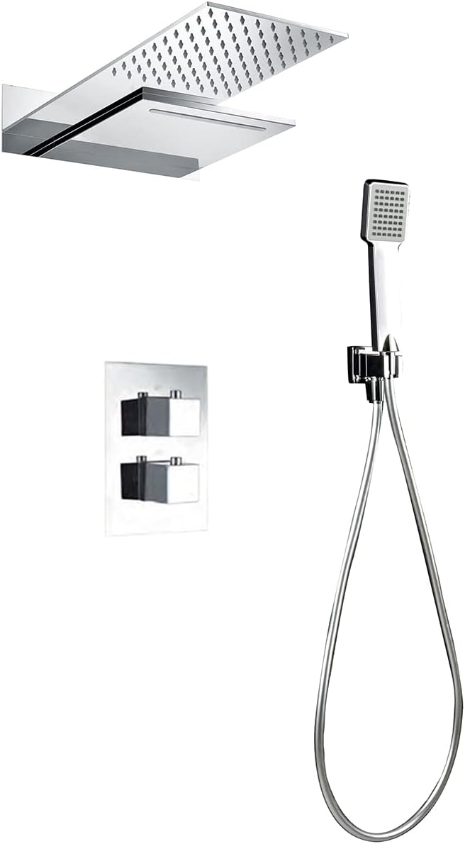 Thermostatische Inbouwdouche – Inbouwdouche – Regendouche – Watervaldouche – Douche Set – Thermostatisch Veiligheidssysteem – Dubbele Platte Douchkop 48x33,5 cm