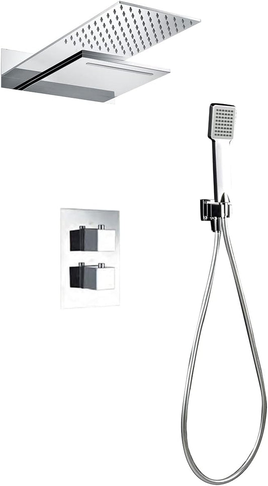 Thermostatische Inbouwdouche – Inbouwdouche – Regendouche – Watervaldouche – Douche Set – Thermostatisch Veiligheidssysteem – Dubbele Platte Douchkop 48x33,5 cm