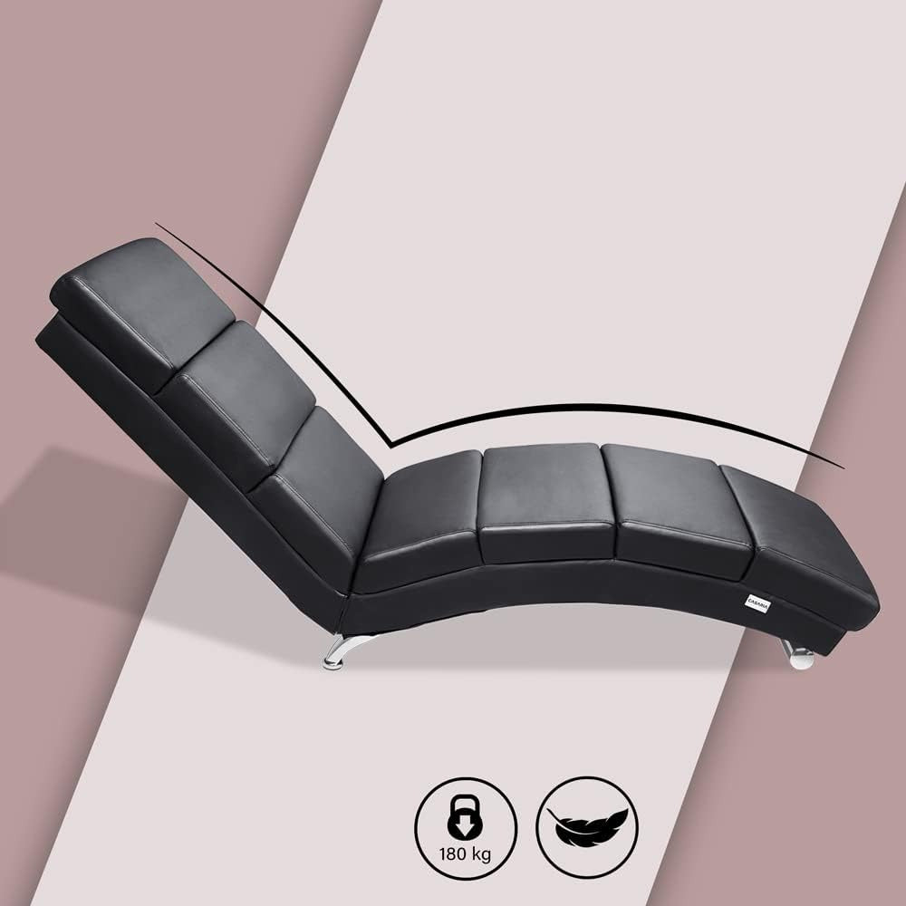 Casaria Relax Chair XXL London 186 x 89 x 55 cm Ergonomic Faux Leather Padded 180 kg Load Capacity Living Room Office Indoor Chaise Lounge Relax Chair Black - QUORE