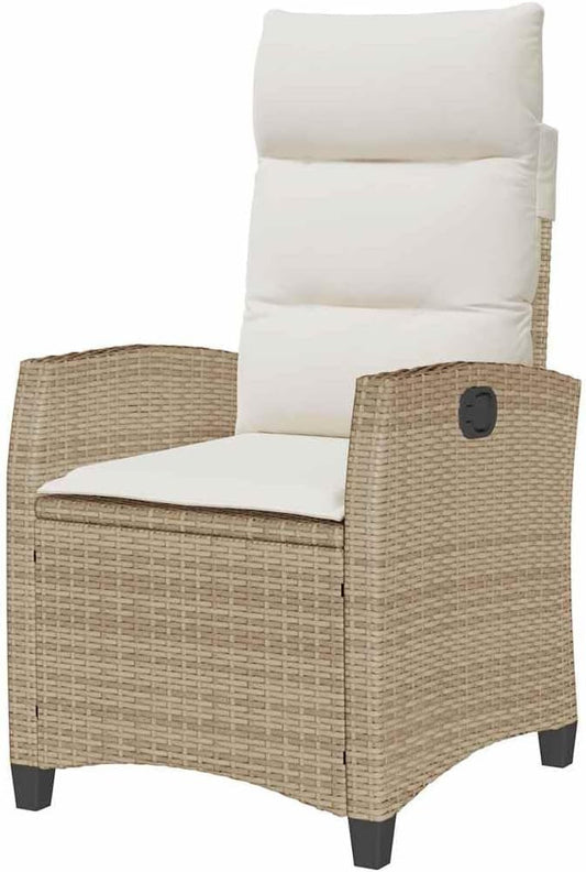 Tuinstoel Verstelbaar – Tuinstoel Met Tafel – Loungestoel – Balkonstoel – Poly Rattan – Inclusief Kussen – Weerbestendig & UV-bestendig