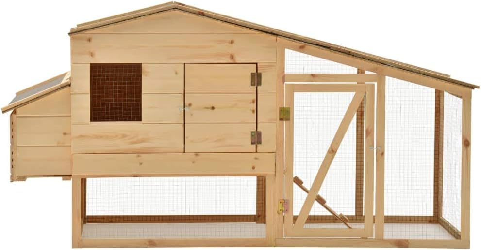 Solid Pine Chicken Coop 178 x 67 x 92 cm Chicken Coop Aviary Outdoor Cages and Chicken Coops - QUORE