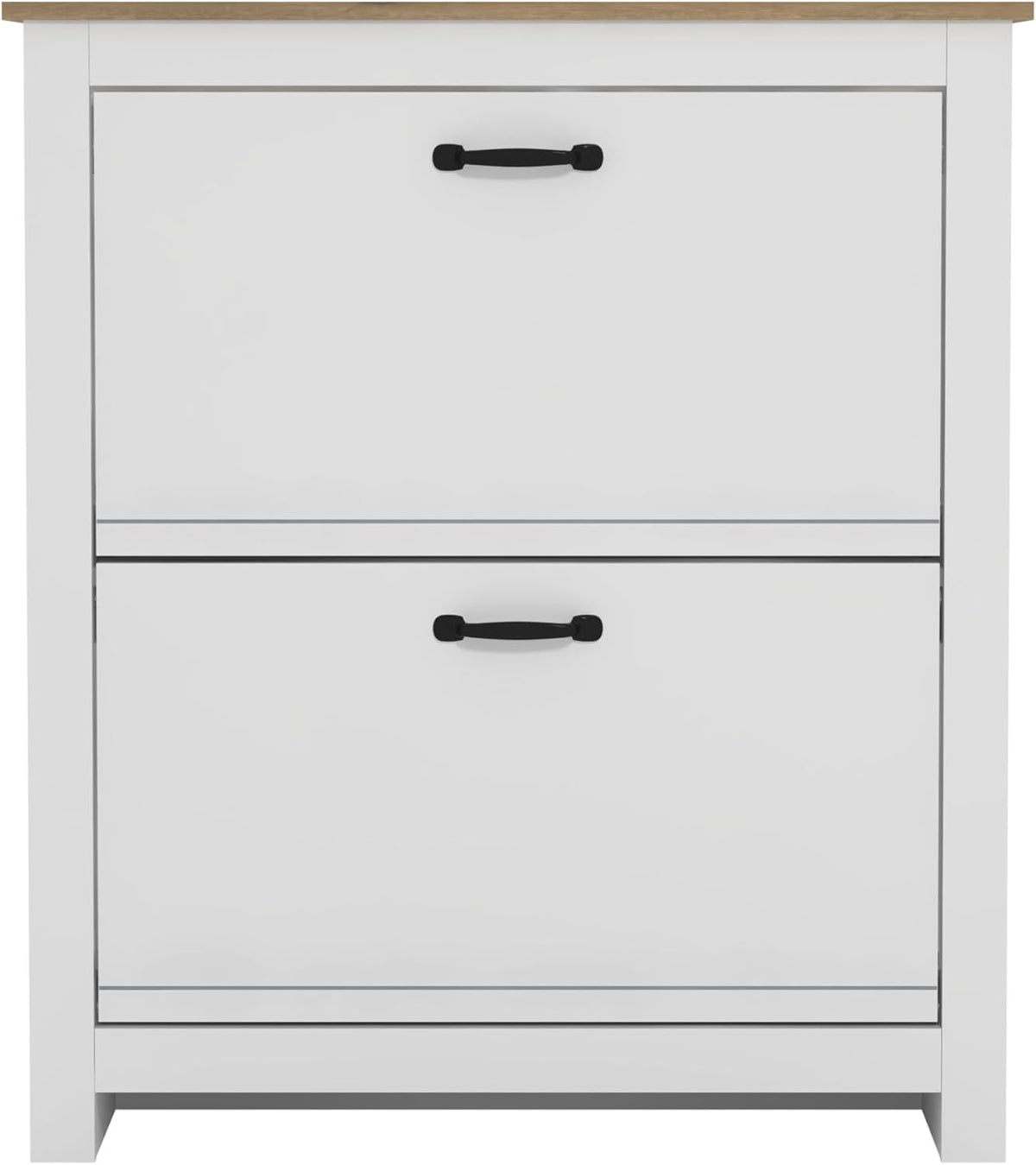 Galano Laverton 2-laags flip-down schoenenkast, slanke moderne schoenopbergkast voor hal, slaapkamer of woonkamer (wit/eiken)