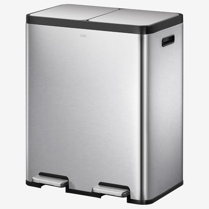 EKO Prullenbak voor in de keuken met twee compartimenten, geborstelde roestvrijstalen afwerking, 30 l + 30 l (softclose)