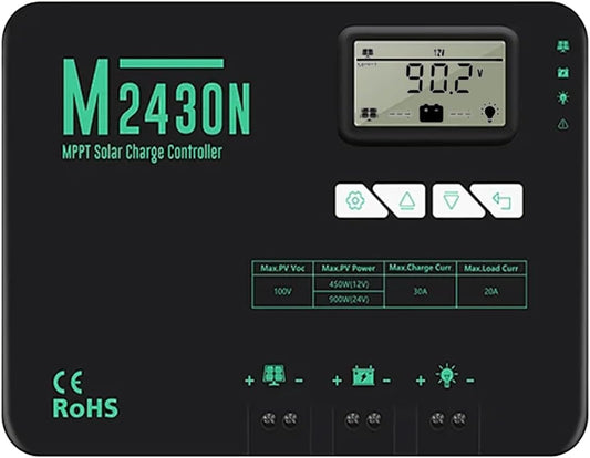 SolaMr 30A MPPT zonne-laadregelaar 12V/24V met LCD display voor communicatie basisstations en huishoudelijke systemen - M2430N