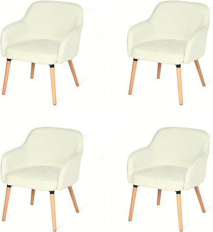 MEUBLE Cosy Eetkamerstoelen, set van 4, comfortabel, van chenille-stof, keukenstoelen met rugleuning en armleuningen, voor keuken en eetkamer, beige