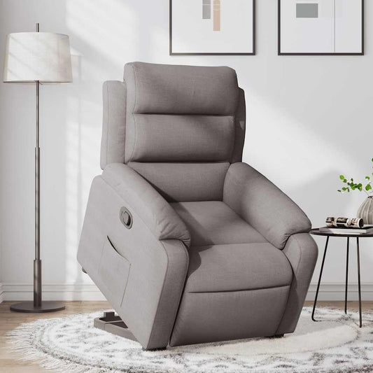 Relaxstoel Met Opstahulp – Elektrische Fauteuil – Leren Relaxstoel – TV-Stoel – Ligstoel – Handmatig Kantelsysteem – Taupe Stof – Elektrische Opstahulp Met Ligfunctie