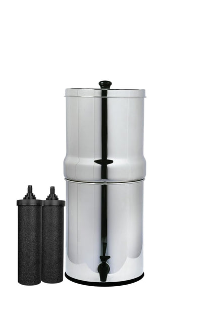 Roestvrijstalen Zwaartekracht Waterfiltersysteem Glanzend – Waterfilter – Waterzuiveraar – Drinkwaterfilter – Waterzuiveringsinstallatie – 8,5 Liter – Zonder Elektriciteit