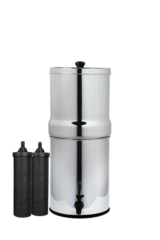 Roestvrijstalen Zwaartekracht Waterfiltersysteem Glanzend – Waterfilter – Waterzuiveraar – Drinkwaterfilter – Waterzuiveringsinstallatie – 8,5 Liter – Zonder Elektriciteit