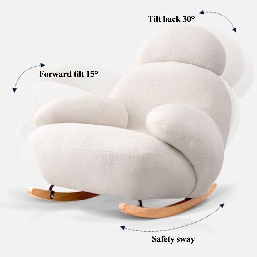 Wiegstoel – Schommelstoel – Fauteuil – Relaxstoel – Loungechair – Crèmekleurige Stof – Ergonomisch Ontwerp – Inclusief Voetenbankje