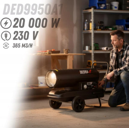 Olieverwarmingstoestel – Oliekachel – Dieselverwarmer – Werkplaatsverwarmer – Mobiele Heater – 20 kW Vermogen – Geïntegreerde Thermostaat en Wielen