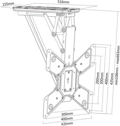 MULTIBRACKETS - Motor Ceiling Mount Gemotoriseerde TV Plafondbeugel 32-55 Inch met RF Afstandsbediening – Tot 30 kg – VESA 100x100 tot 400x400 – Elektrische Inklapbare TV Beugel.
