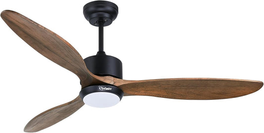 Ovalim 132 cm binnen buiten 3 bladen propeller Smart plafondventilator, stille DC motor massief houten plafondventilator met lichtafstandsbediening, app-besturing