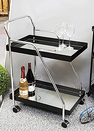 HAKU Serveerwagen chroom, zwart, Metaal, spiegel - Maat: B 62 cm x H 84 cm x D 46 cm, Stijl: Modern