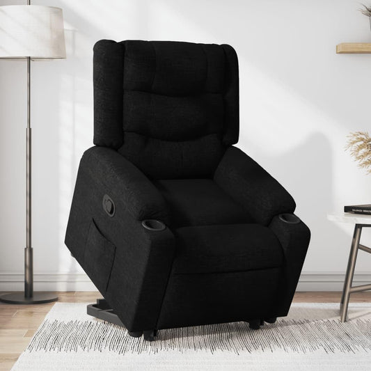 Relaxstoel Met Opstahulp – Zwarte Stoffen Tv-Stoel – Ligstoel – Relaxfauteuil – Enkel Ligstoel – Elektrische Opstahulp – Handmatig Kantelsysteem