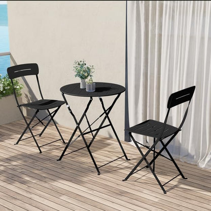 Grand patio Bistrotafel met 2 stoelen, balkonmeubelset, 3-delig, terrasmeubels, weerbestendig, bistroset, balkon, tuin, meubelset voor klein balkon (zwart)