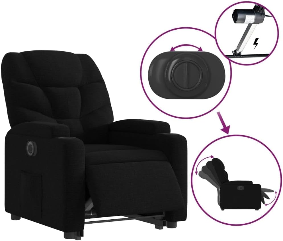 Relaxstoel Met Opstahulp – Elektrische Relaxstoel – Tv-Stoel – Ligstoel – Ontspanningsstoel – Elektrische Ligfunctie – Stof Zwart – Elektrisch Kantelsysteem